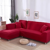 abordables Housse de canapé-housse de canapé extensible bordeaux housse élastique canapé sectionnel fauteuil causeuse 4 ou 4 ou 3 places forme L gris solide doux durable lavable