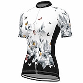 お買い得  ウィメンズジャージ-女性用 サイクリングジャージー バタフライ 花 植物 フラワー 半袖 バイク ジャージー トップス 3つのリアポケット付き マウンテンサイクリング ロードバイク 速乾性 ソフト 反射性ストリップ 後ポケット スポーツ ホワイト レッド ブルー 衣類