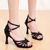 economico Scarpe per balli latini-scarpe da ballo latino nere con cinturini da donna – tacchi da sala da ballo con suola in pelle scamosciata e cinturino alla caviglia per salsa, tango ed eventi di spettacolo