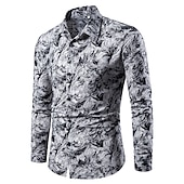 preiswerte Pflanzen Muster-Herren Blumen Hemd Knopfhemd Langarm Modisch Designer Leicht Hochzeit Urlaub Party Umlegekragen Bedruckt Weiß Rote Blau