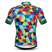 cheap Men&#039;s Jerseys-Men&#039;s Cycling Jersey Short Sleeve Fall Bike Jersey Top with 3 Rear Pockets Mountain Bike MTB Road Bike Cycling Breathable Quick Dry Front Zipper Back Pocket Red / Green Purple Green Rainbow Plaid