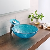 economico Lavabi da appoggio-lavandino del bagno / rubinetto del bagno / lavabo per lavabo con anello di montaggio del bagno - lavello rotondo in vetro temperato