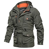 cheap Men&#039;s Jackets &amp; Coats-Men&#039;s Winter Coat Winter Jacket Jacket Hoodied Jacket Sports Outdoor Hiking Windproof Warm Print Zipper Fall Winter Solid Colored Sporty Turndown Regular Army Green Red Blue Khaki Jacket