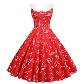 ieftine Rochii-Retro / vintage 1950 Rochie de epoca Rochie leagăn Rochie Flare Note muzicale Pentru femei Carnaval Mascaradă Casul / Zilnic Petrecerea Burlăcițelor Adulți Rochie Rochii de acasă