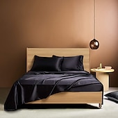 cheap Sheets &amp; Pillowcase-4 Pieces Satin Sheet Sets Hotel Luxury Silky Bed Sheets Soft Premium Satin Sheets Wrinkle &amp; Fade Resistant Bedding Set Sheet Set, Include 1 Deep Pocket Fitted Sheet(12inch),1 Flat Sheet, 2 Pillowcases