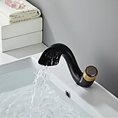 abordables Classiques-robinet mélangeur d&#039;évier de salle de bain cascade, robinets de lavabo monocommande monobloc, pont de robinet en laiton monobloc monté avec tuyau d&#039;eau chaude et froide