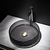 abordables Éviers-Lavabo de salle de bain avec robinet chromé, lavabo en verre, lavabo à cylindre, lavabo à main, installation de plan de travail, bassin en verre avec robinet en laiton chromé
