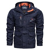 cheap Men&#039;s Jackets &amp; Coats-Men&#039;s Winter Coat Winter Jacket Jacket Hoodied Jacket Sports Outdoor Hiking Windproof Warm Print Zipper Fall Winter Solid Colored Sporty Turndown Regular Army Green Red Blue Khaki Jacket