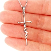 cheap Trendy Jewelry-Women&#039;s Necklace Faith Cross Jesus Stainless Steel Pendant Necklace Gold Silver Cross Necklace for Dainty Women Letters Decoration Jewelry Faith Grace Love