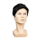 preiswerte Herrenperücken-schwarze perücken für männer perücke kurze schwarze männliche gerade synthetische perücke für männer haarfleece realistische natürliche schwarze toupet-perücken