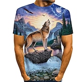 billige T-skjorter med dyreprint-Herre Ulv Grafiske trykk Skjorte T skjorte T-skjorter Kortermet T skjorte 3D-utskrift Rund hals Skjorte Designer Fritid Stor og høy Daglig Ferie Blå Sommer Klær S M L XL XXL 3XL