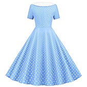 cheap Dresses-Retro Vintage 1950s Rockabilly Knee Length Dress Swing Dress Flare Dress Normal Polka Dot A-Line V Neck Fancy Dress Women's Carnival New Year Masquerade Daily Wear Tea Party Retro Theme Party Adults'