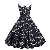 ieftine Rochii-Retro / vintage 1950 Rochie de epoca Rochie leagăn Rochie Flare Note muzicale Pentru femei Carnaval Mascaradă Casul / Zilnic Petrecerea Burlăcițelor Adulți Rochie Rochii de acasă