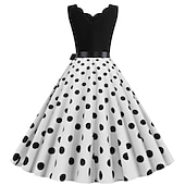 cheap Outfits-Polka Dots Retro Vintage 1950s A-Line Dress Swing Dress Flare Dress Polka Dot Women&#039;s Party / Evening Bachelorette Party Adults&#039; Dress Earrings Headband