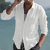 economico Vacanza-Per uomo Camicia camicia di lino Camicia estiva Abbigliamento mare Camicia con bottoni Tinta unica Da mare Curise Nero Bianco Rosa Blu marino Manica lunga Colletto Primavera estate Abbigliamento