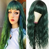 abordables Perruques de fête-Perruques ondulées sans dentelle avec frange perruque marron miel pour femmes noires racines foncées perruque synthétique longue ondulée bouclée résistante à la chaleur 66 cm perruques marron pour