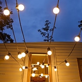 tanie Podłączane do prądu-led g50 bulb lamp waterproof 5m led string light outdoor fairy lamp garden patio wedding christmas cafe decoration ac 110v 220v eu us plug