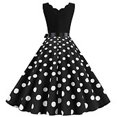 cheap Outfits-Polka Dots Retro Vintage 1950s A-Line Dress Swing Dress Flare Dress Polka Dot Women&#039;s Party / Evening Bachelorette Party Adults&#039; Dress Earrings Headband