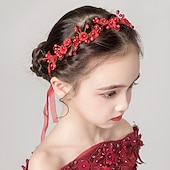 cheap Headbands &amp; Crowns-Kids Baby Girls' Headdress Red Flower Girl Dress Headdress Birthday Princess Braided Hair Accessories Girl Head Flower Show Headband