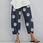 cheap Graphic Cotton Linen Pant-Women&#039;s Normal Cotton Linen Pants Chinos Slacks Basic Casual / Sporty Ankle-Length Mid Waist Graphic Prints Dandelion Pocket Baggy Print Comfort Inelastic Daily Weekend Gray Green Black Red Blue