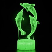 abordables Veilleuses 3D-Veilleuse dauphin 3d 16 couleurs lampe de chevet marsouin avec télécommande cadeau d'anniversaire pour enfant bébé fille