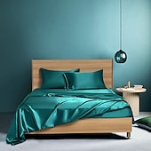 cheap Sheets &amp; Pillowcase-4 Pieces Satin Sheet Sets Hotel Luxury Silky Bed Sheets Soft Premium Satin Sheets Wrinkle &amp; Fade Resistant Bedding Set Sheet Set, Include 1 Deep Pocket Fitted Sheet(12inch),1 Flat Sheet, 2 Pillowcases