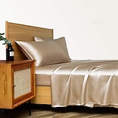 cheap Sheets &amp; Pillowcase-4 Pieces Satin Sheet Sets Hotel Luxury Silky Bed Sheets Soft Premium Satin Sheets Wrinkle &amp; Fade Resistant Bedding Set Sheet Set, Include 1 Deep Pocket Fitted Sheet(12inch),1 Flat Sheet, 2 Pillowcases