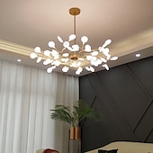 economico Lampadari-ha condotto la luce del pendente 27 36 45 54 teste lampadario firefly ha condotto l&#039;illuminazione a sospensione lampada a soffitto postmoderna lampada a sospensione ramo in oro rosa lampadario a led