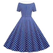 cheap Dresses-Retro Vintage 1950s Rockabilly Knee Length Dress Swing Dress Flare Dress Normal Polka Dot A-Line V Neck Fancy Dress Women's Carnival New Year Masquerade Daily Wear Tea Party Retro Theme Party Adults'