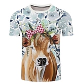 preiswerte T-Shirts mit Tiermuster-Herren Unisex Kuh Grafikdrucke T Shirt T-Shirt Kurzarm T-Shirt 3D-Druck Rundhalsausschnitt Hemd Designer Basic Große Größen Lässig Täglich Ferien Gelb Hellgrün Blau Bekleidung Übergröße S M L XL XXL