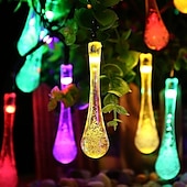 billige Solstrengelys-utendørs solstreng lys utendørs vanntett sol vanndråpe fairy streng lys 7m 50leds dekorativ lampe jul bryllup utendørs hage gårdsplass plen dekorasjon ledet sol hage lys