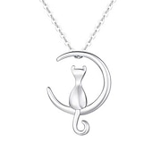 baratos Colares-fancime prata esterlina lua crescente colar pingente gato meia lua chifre duplo gato lua colar joias dinty presentes para mães mulheres meninas adolescentes, extensor de 16 + 2 &quot;