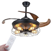 cheap Ceiling Fan Lights-Ceiling Fan with Lights-42&quot; Industrial Ceiling Fan with Retractable Blades, 3/6-Speed ControlVintage Cage Ceiling Light Fixture with Remote for Kitchen, Dining Room, Living Room E26 Black