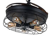 cheap Ceiling Fan Lights-Ceiling Fan with Lights-42&quot; Industrial Ceiling Fan with Retractable Blades, 3/6-Speed ControlVintage Cage Ceiling Light Fixture with Remote for Kitchen, Dining Room, Living Room E26 Black
