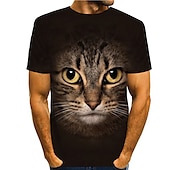 お買い得  アニマルプリントTシャツ-男性用 猫 グラフィック Tシャツ 半袖 Tシャツ 3Dプリント ラウンドネック シャツ デザイナー カジュアル 大きくて背が高い 日常 祝日 ブラック 夏 衣類 S M L XL XXL 3XL