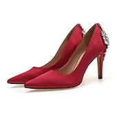 tanie Formalny-damskie buty ślubne buty dla nowożeńców druhna sukienka biurowa eleganckie białe czerwone ciemnoniebieskie imitacje dżetów kryształowa satyna szpiczasty nosek buty na wysokim obcasie walentynki prezenty wesele rocznica