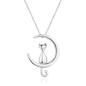 baratos Colares-fancime prata esterlina lua crescente colar pingente gato meia lua chifre duplo gato lua colar joias dinty presentes para mães mulheres meninas adolescentes, extensor de 16 + 2 &quot;