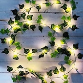 abordables Lumières de cordes solaires-Guirlande lumineuse solaire à LED de 2 m pour réception de mariage élégante – 8 modes, blanc chaud, étanche IP65, feuilles de lierre suspendues pour cour, décoration murale