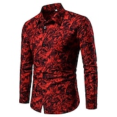 preiswerte Pflanzen Muster-Herren Blumen Hemd Knopfhemd Langarm Modisch Designer Leicht Hochzeit Urlaub Party Umlegekragen Bedruckt Weiß Rote Blau