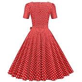 economico Outfit-Retrò Vintage Anni 1950 Rockabilly Gonna a cerchio Abito a Linea Tutu A Pois Per donna Festa / Sera Mascherata Addio al Nubilato Adulti Vestito Guanti Orecchini Primavera &amp; Estate