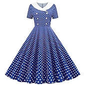 cheap Dresses-Retro Vintage 1950s Rockabilly Knee Length Dress Swing Dress Flare Dress Normal Polka Dot A-Line V Neck Fancy Dress Women's Carnival New Year Masquerade Daily Wear Tea Party Retro Theme Party Adults'