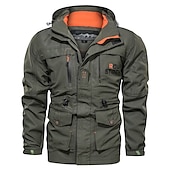 cheap Men&#039;s Jackets &amp; Coats-Men&#039;s Winter Coat Winter Jacket Jacket Hoodied Jacket Sports Outdoor Hiking Windproof Warm Print Zipper Fall Winter Solid Colored Sporty Turndown Regular Army Green Red Blue Khaki Jacket