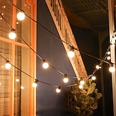 tanie Podłączane do prądu-led g50 bulb lamp waterproof 5m led string light outdoor fairy lamp garden patio wedding christmas cafe decoration ac 110v 220v eu us plug