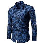 preiswerte Pflanzen Muster-Herren Blumen Hemd Knopfhemd Langarm Modisch Designer Leicht Hochzeit Urlaub Party Umlegekragen Bedruckt Weiß Rote Blau