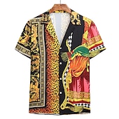 economico Stampa Vintage Retrò-Per uomo Leopardo Fantasia geometrica Camicia Camicia hawaiana Camicia Aloha Camicia Colletto classico Tropicale Originale Stile da spiaggia Per eventi Spiaggia Viola Arancione Oro M L XL