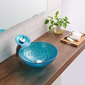 economico Lavabi da appoggio-lavandino del bagno / rubinetto del bagno / lavabo per lavabo con anello di montaggio del bagno - lavello rotondo in vetro temperato