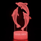 abordables Veilleuses 3D-Veilleuse dauphin 3d 16 couleurs lampe de chevet marsouin avec télécommande cadeau d'anniversaire pour enfant bébé fille