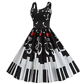 levne Šaty-Retro Hepburn Koktejlky Ke kolenům Šaty Flare šaty Běžný Srdce Hudba A-Linie Do U Dámské Karneval Nový rok Valentýna Rande Šaty loučení se svobodou nevěsty Dospělé Šaty Celý rok