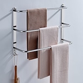 economico Portasciugamani-mensola da bagno a tre strati con ganci portasalviette multifunzione in acciaio inox argento lucido e nichel spazzolato 1pz