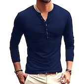preiswerte Lässiges Henley-T-Shirt-Herren T-Shirt mit Knöpfen T Shirt Langarmshirt Langarm Stehkragen Frühling &amp; Herbst Einfach Leicht Klassisch Lässig Button-Down Urlaub Lässig Ferien Wein Schwarz Weiß Top T-Shirt für Herren